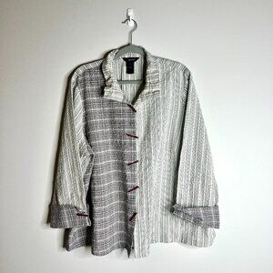 Ali Miles Seersucker Art To Wear Button-Front Blouse Jacket Striped Oversized 2X